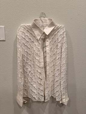 Zeeba 100% Cotton Cream Sheer Tiered Lace Button-Up Blouse